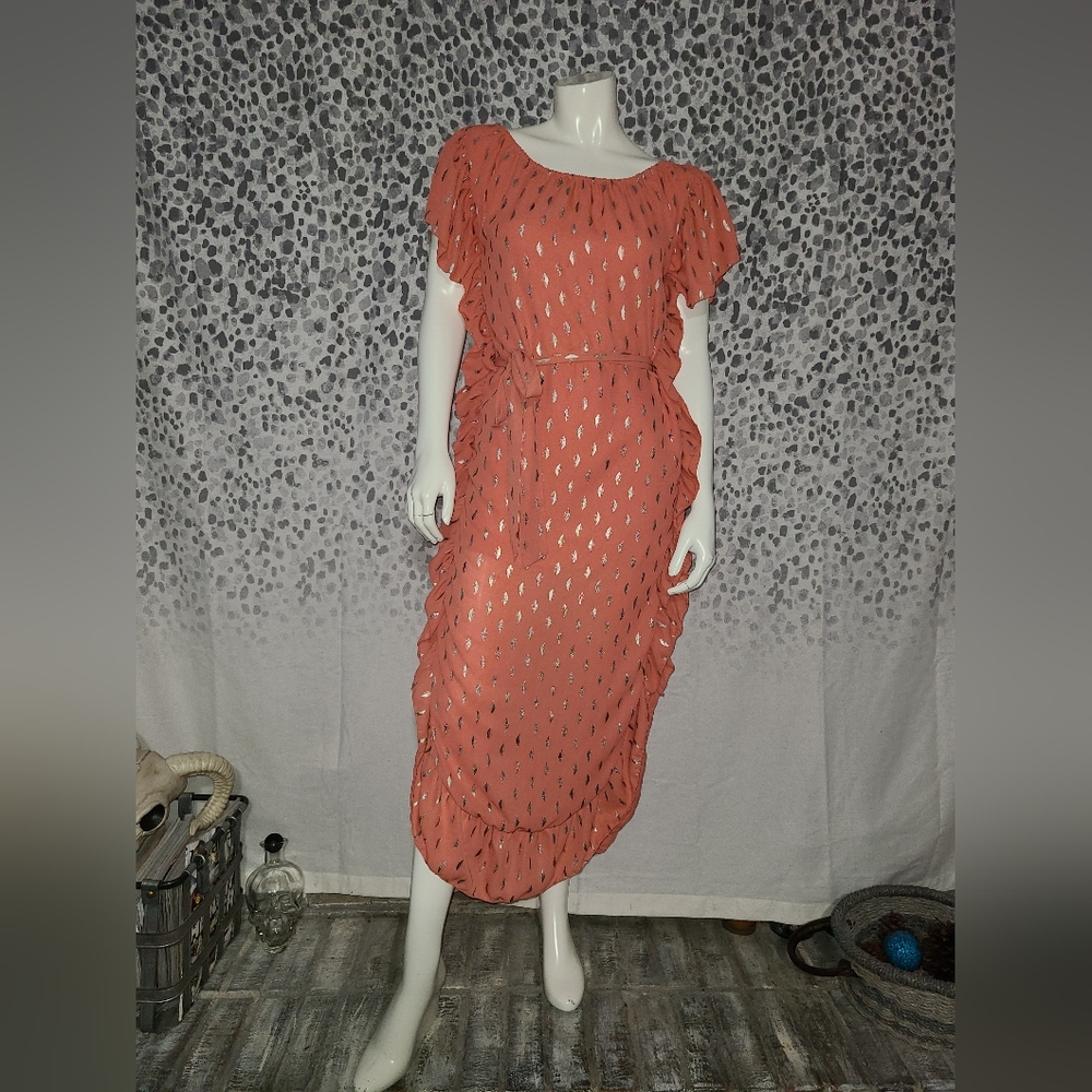 Line and Dot Dramatic Ruffled Maxi Dress Size XS